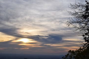 Fototapeta na wymiar Bangalore, Karnataka, India - January 13, 2018: Evening sky view from Nandi Hills.