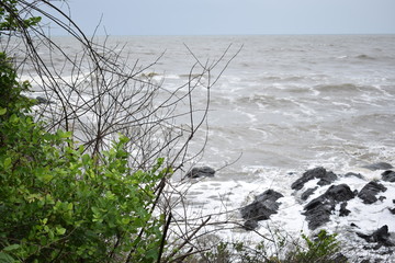 Gokarna, Karnataka, India - June 24, 2017: Waves hitting Kudle beach.