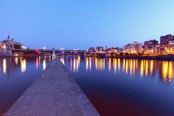 Fototapeta premium Panorama of Liege along Meuse River