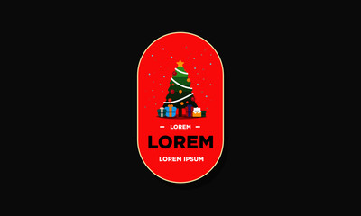 Christmas Tree Badge Vector Illustration in Flat Style Design