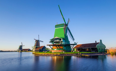 Fototapeta na wymiar Netherlands windmills,Zaanse Schans,Zaandam