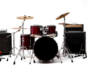 Fototapeta na wymiar drum set on white background. musical instruments