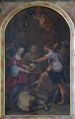 Obraz na płótnie Canvas Beheading of John the Baptist altar in Maria im Grunen Tal pilgrimage church in Retzbach in the Bavarian district of Main-Spessart, Germany