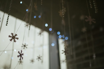 curtain with Christmas lights, bokeh, selective focus, decorations for the new year and Christmas