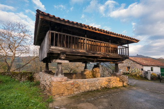 Horreo, typical rural construction in Asturias, Spain.