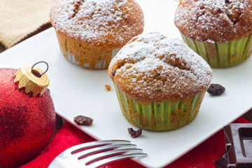 Muffins on a wooden table