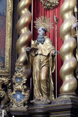 Saint Benedict statue on the main altar in Cistercian Abbey of Bronbach in Reicholzheim near Wertheim, Germany