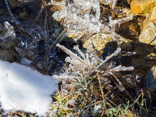 Hierbas heladas en el suelo, en Soldeu, Andorra, invierno de 2018