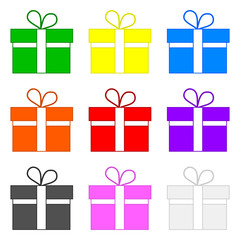 Set of Colored Gifts isolated on white background. Holidays Element. Vector Illustration for Your Design, Game, Card.