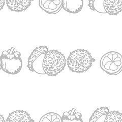 Lychee, mangosteen tropical fruits seamless pattern