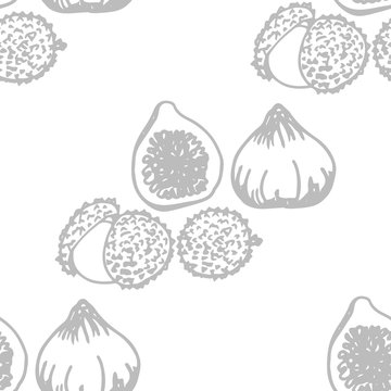 Lychee, figs tropical fruits seamless pattern