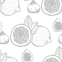 Fototapeta premium lemon, figs tropical fruits seamless pattern