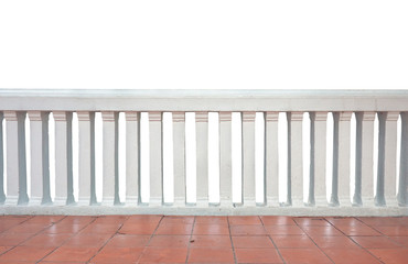 Concrete baluster and red tile, Balcony isolated on white background.