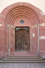 Fototapeta na wymiar Entrance door of Cistercian Abbey of Bronbach in Reicholzheim near Wertheim, Germany