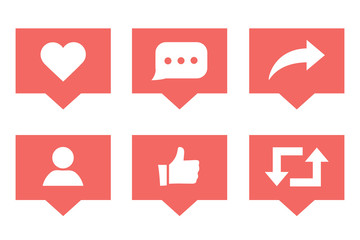Social media set notifications icons like follower and comment with share icons. Vector illustration. Social media