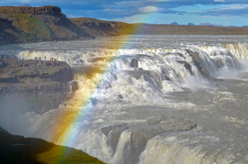 Gullfoss waterfall with the rainbow