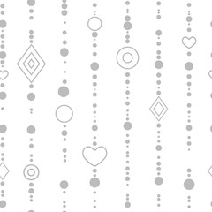 Geometric seamless pattern. heart, circles, rhombus, beads