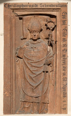 A memorial tablet on the portal of the Cathedral of Santa Maria Assunta i San Cassiano in Bressanone, Italy