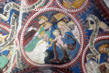 Adoration of the Magi, fresco in the cloister, Cathedral of Santa Maria Assunta i San Cassiano in Bressanone, Italy