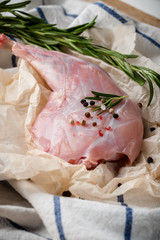 fresh meat on a wooden board. Steak, ribs polar bear, heel