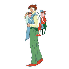 Ojciec z dziećmi. Rodzinnego czasu wektorowa ilustracja, pojęcie szczęśliwy rodzicielstwo i dzieciństwo - 236486785