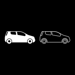 Mini car Compact shape for travel racing icon set white color illustration flat style simple image