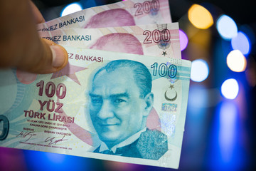 100 and 200 Turkish banknotes
 - obrazy, fototapety, plakaty