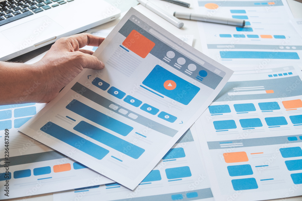 Poster website designer creative planning application developer development draft sketch drawing template l