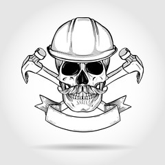 Hand drawn sketch, skull with axes