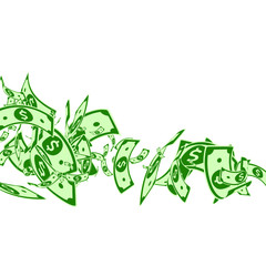 American dollar notes falling. Messy USD bills on 