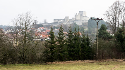 Ruined Casle Rabi landscape view with wires Colour