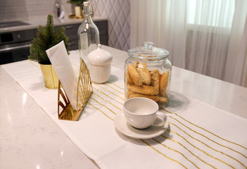 tableware set. Set of different plates on the table