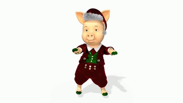 New Year's pig dancing funny,loop, transparent background