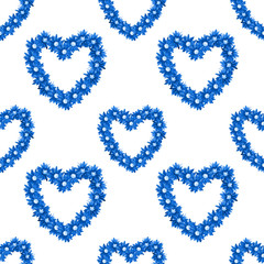 Watercolor seamless pattern for Valentine's day, hearts of chrysanthemum flowers.
