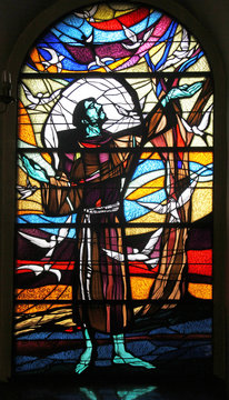 Saint Francis of Assisi, stained glass window in Saint Nicholas church in Cakovec, Croatia