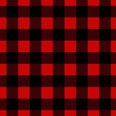 Seamless vector plaid, lumberjack, check pattern black and red. Design for wallpaper, fabric, textile, wrapping. Simple background