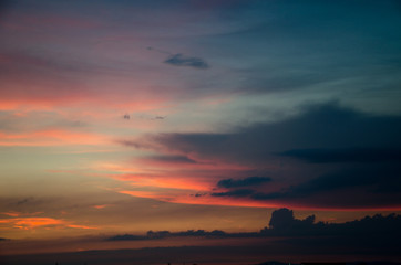 Beautiful pink-orange sunset of the summer sun. Unusual sunset.