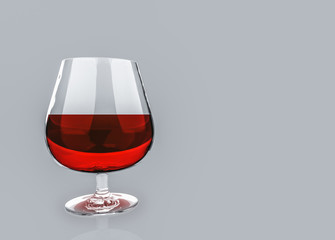 3d rendering. red brandy in the glass on copy space background.