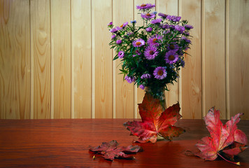 autumn still life with bunch of flowers