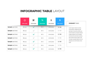 Infographic Table Layout with Multicolored Squares