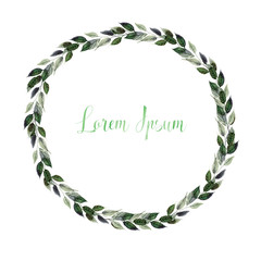 Beautiful watercolor card with green leaves. 