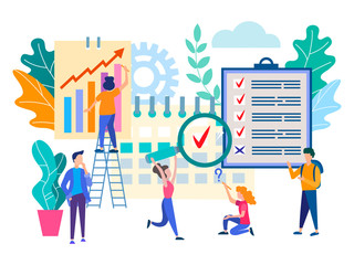 Obraz premium Marketers, managers analyze the data and organize the workflow.
