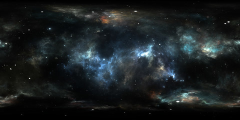 360 degree interstellar cloud of dust and gas. Space background with nebula and stars. Glowing nebula, equirectangular projection, environment map. HDRI spherical panorama © Peter Jurik