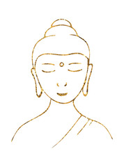 Gold Buddha silhouette isolated on white background
