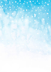 Winter morning sky Snow falling Card template Gradient Ombre Blue watercolor sky