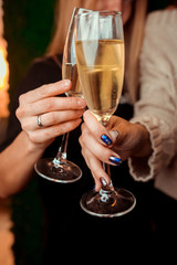 Clinking glasses with alcohol and toasting, party