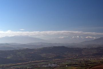 panorama of mountains,italy,landscape,view, clouds,autumn, countryside, beautiful, scenery, cloud, blue, hill, valley,
