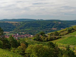 Obraz premium Muschelkalkfelsen und Naturschutzgebiet Hammelberg bei Hammelburg, Landkreis Bad Kissingen, Unterfranken,Franken, Bayern, Deutschland