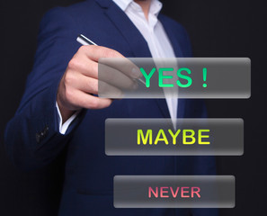 businessman hand yes never maybe