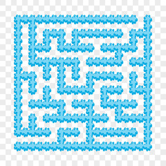 Icy blue square maze. Game for kids. Puzzle for children. Easy level of difficulty. Labyrinth conundrum. Flat vector illustration isolated on transparent background.